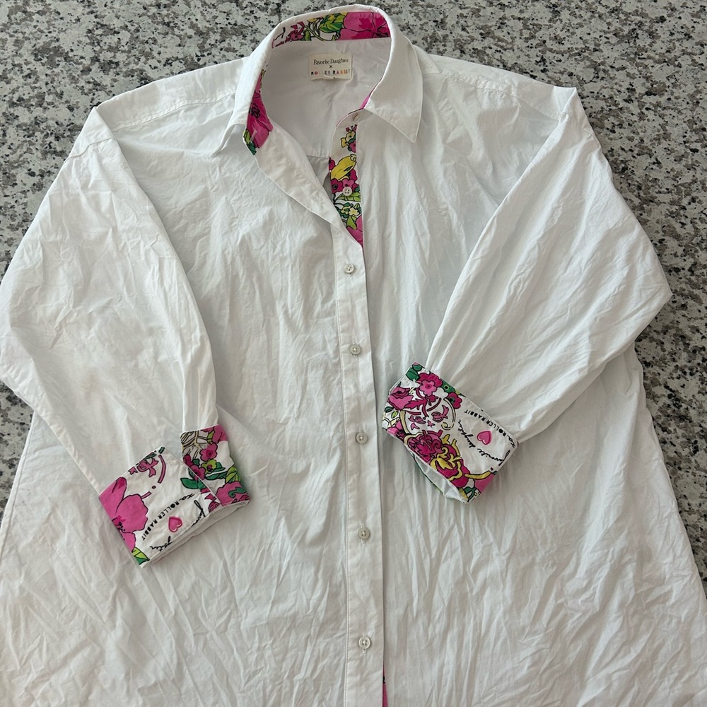Favorite daughter roller rabbit White Button-Up Shirt with Floral Accents